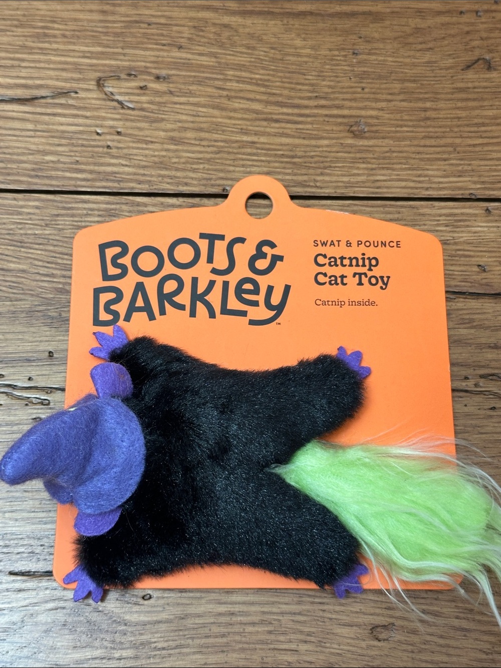 Boots & Barkley Black Plush Flying Squirrel Cat Toy - Purple Hat and Green Tail